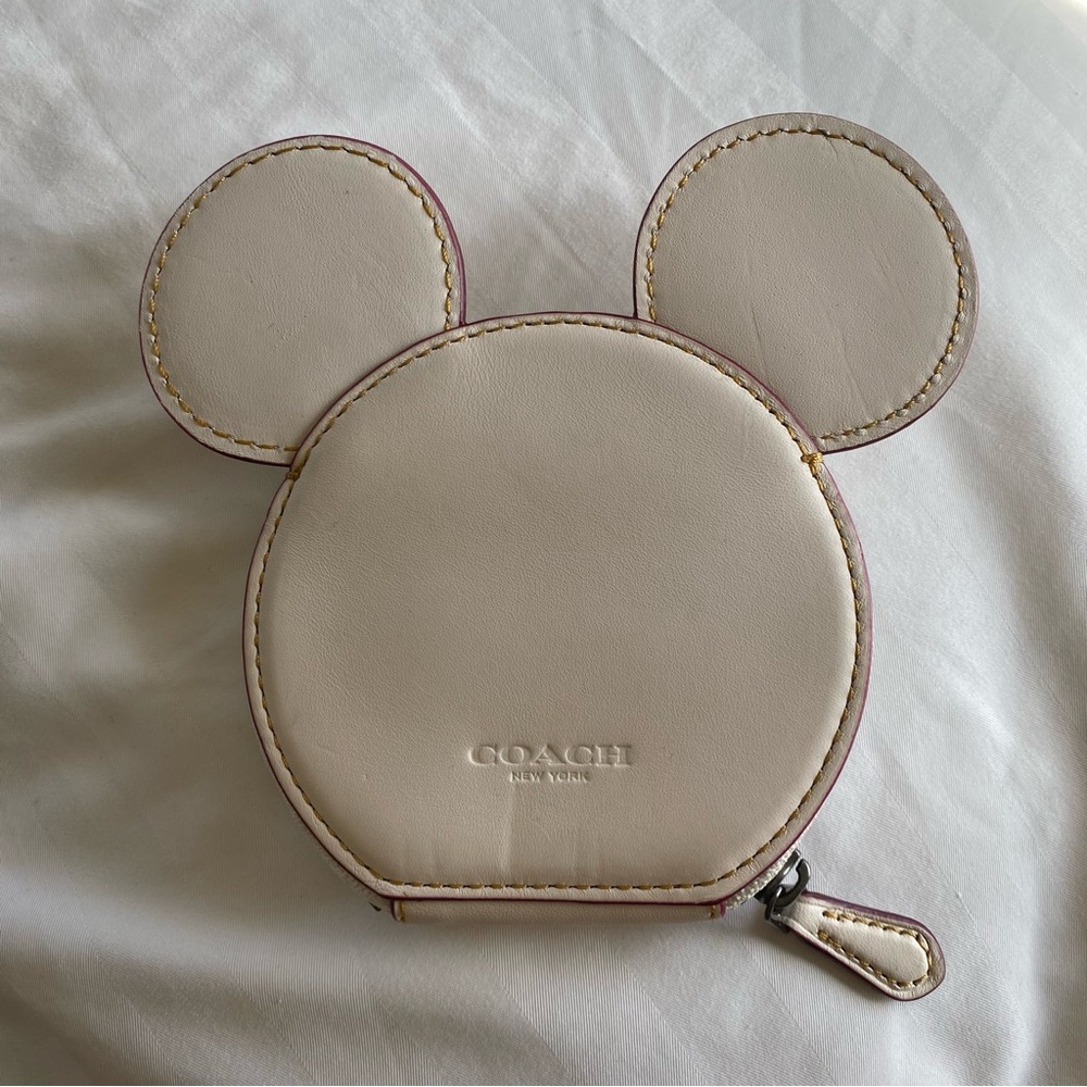 Limited Edition Coach Disney x Coach Mickey Mouse Coin Case Chalk-Colored
